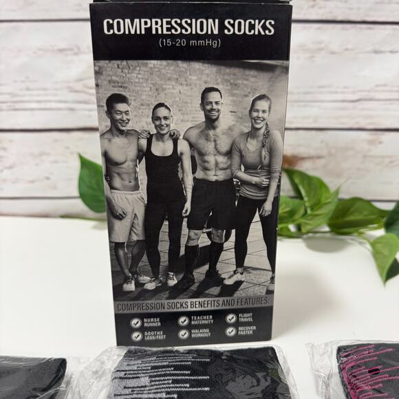 CHARMKING Sport Compression Socks Unisex Circulation 3 Pairs 15-20 mmHg L/XL - Picture 5 of 13